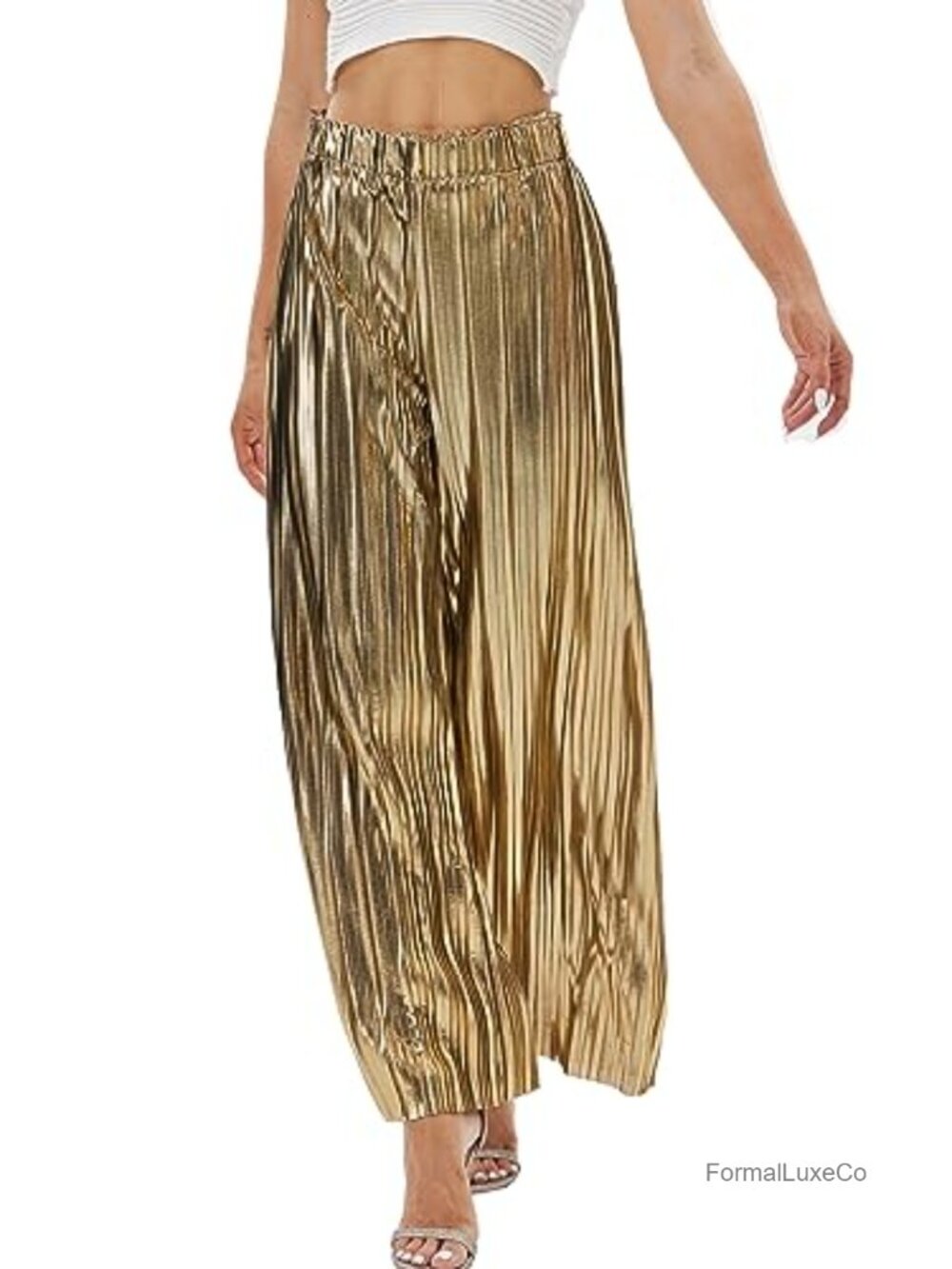 Metallic Wide Leg Palazzo Pants Sparkly Bling Trousers Dance Party Casual